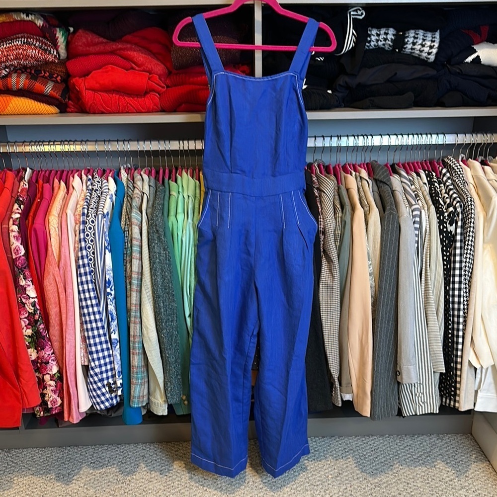 Moon River blue overall back zipper and tie 2 pocket jumpsuit size XS NWT